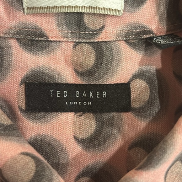 Ted Baker Pegus Retro Spot Print Linen-Blend Button Down Shirt XL Pink - Picture 3 of 8